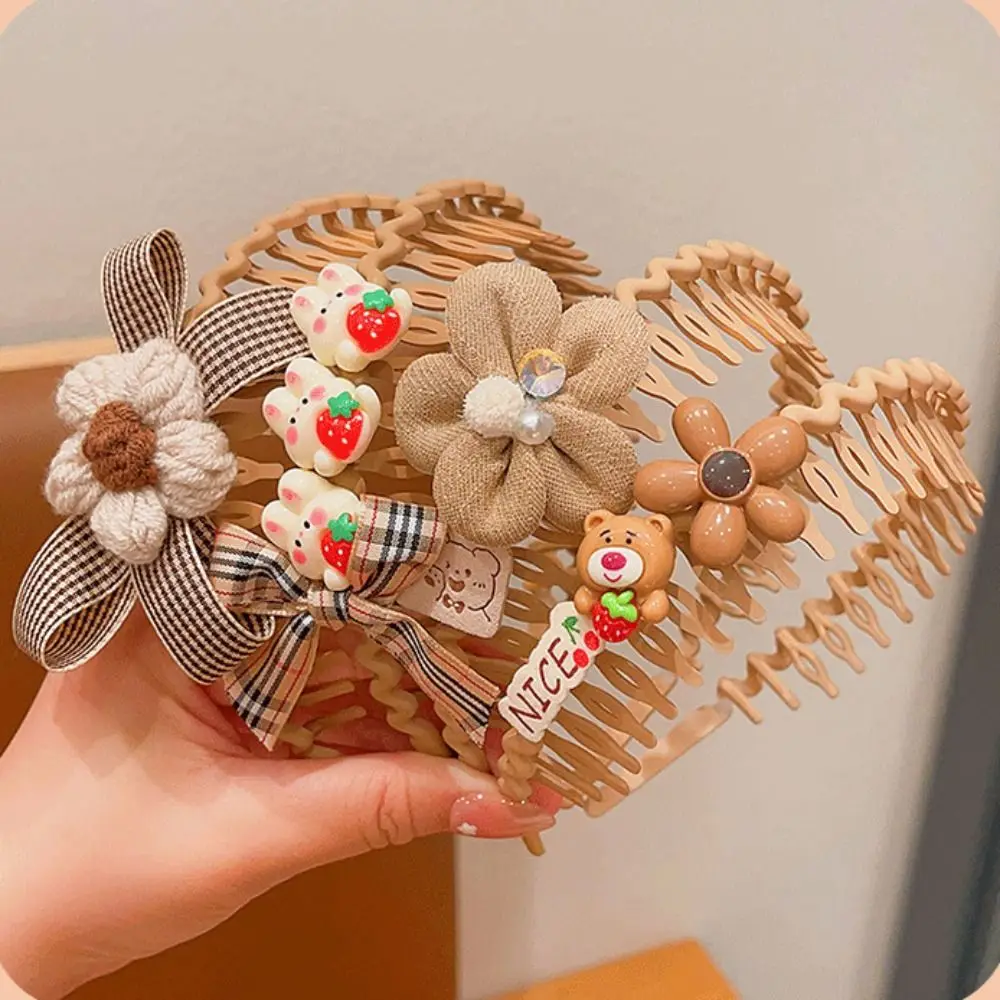 

Детская Цветочная повязка на голову, милый кролик, медведь, милая повязка для волос в Корейском стиле, кофейный прорезанный ободок для волос