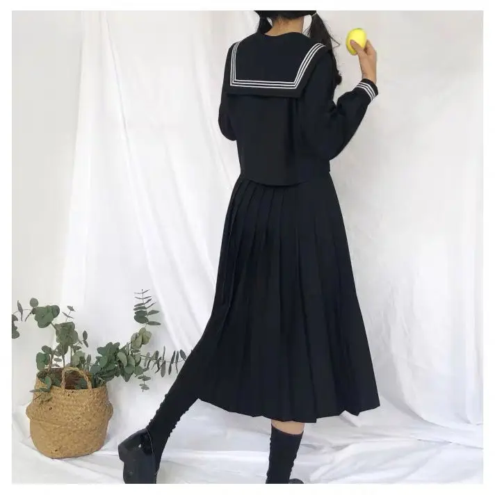 Elastic Waist Japanese Student Girls School Uniform Solid Color JK Suit Pleated Skirt Short/Middle/Long High School Girl Skirt