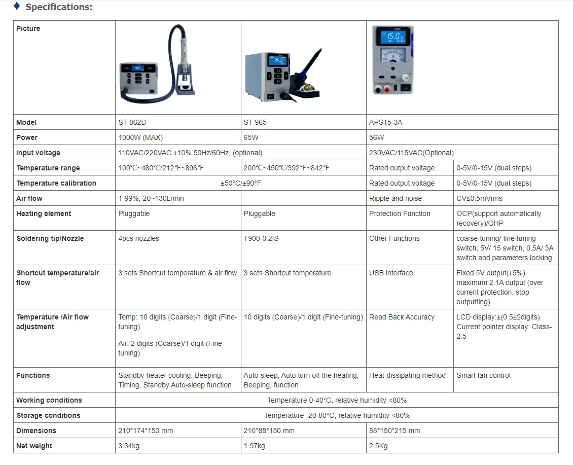 ATTEN MS-300 3 IN 1 Combination Hot Air Gun Desoldering Rework Station DC Power Supply Maintenance System 6