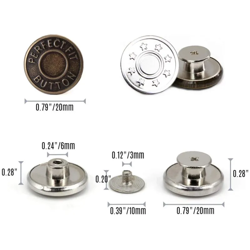 17mm 10Pcs 금속 청바지 단추 교체 바느질 나사 단추 수리 키트 Nailless 이동식 진 버클 의류 바지 핀
