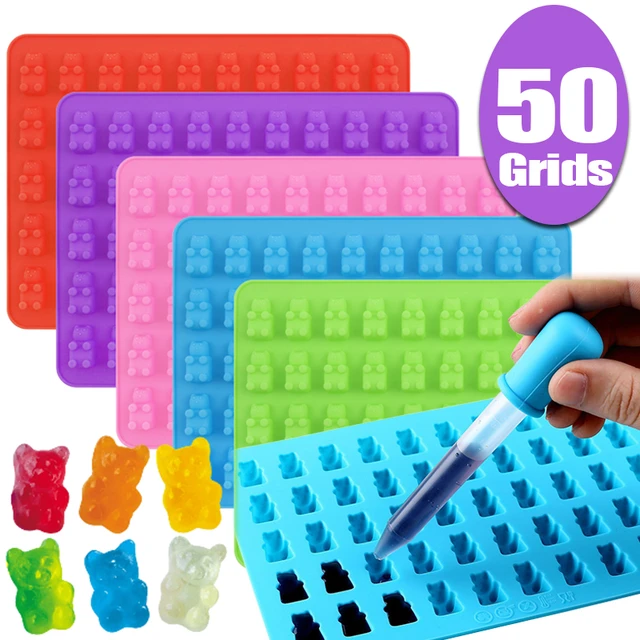 50 Grids Gummy Bear Mold With Dropper Silicone Chocolate Mold Fondant Chocolate  Candy Maker Moulds Diy Baking Decorating Tools
