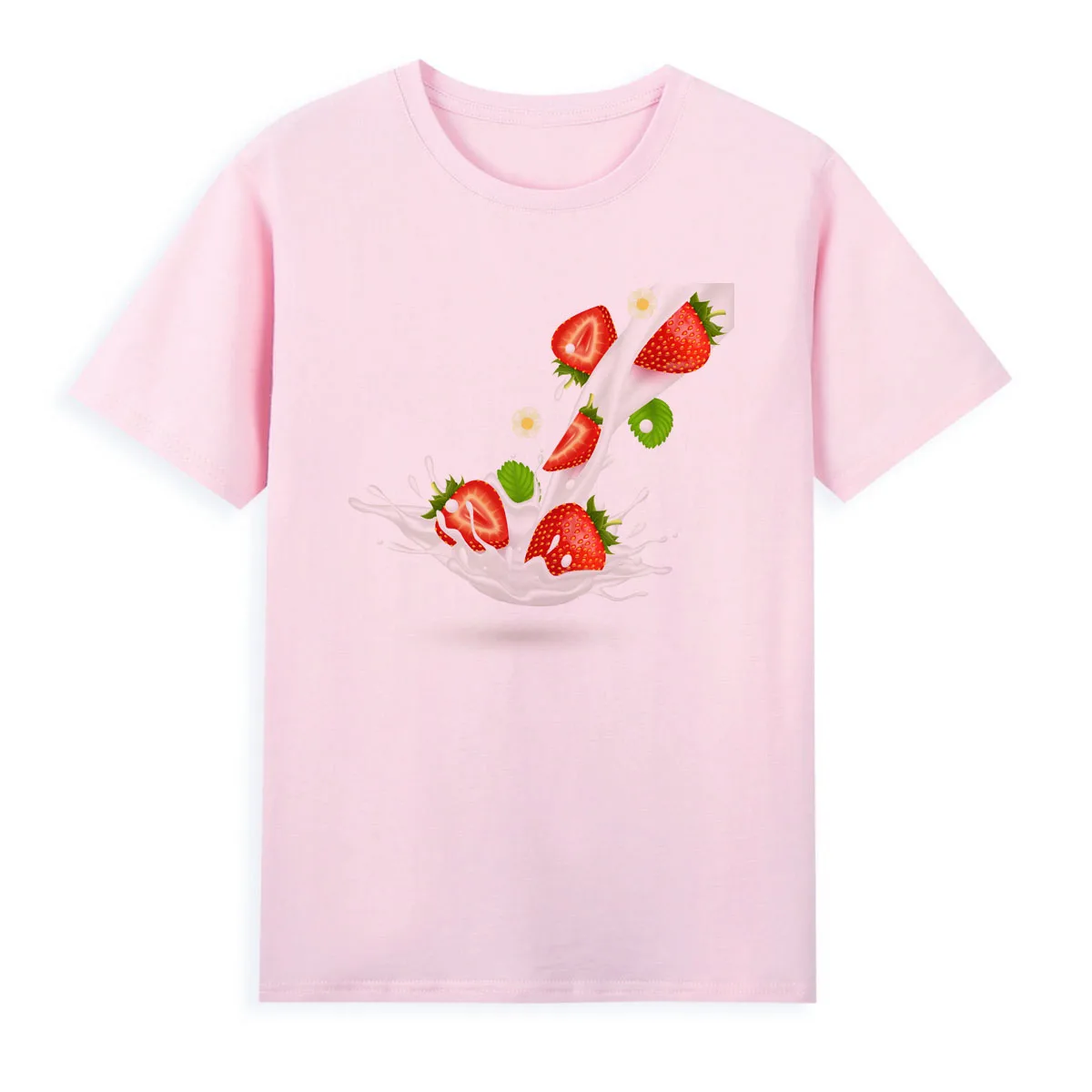 

Strawberry milk printed T-shirt Girl's cute and sweet top Personalized and fashionable summer clothing A269