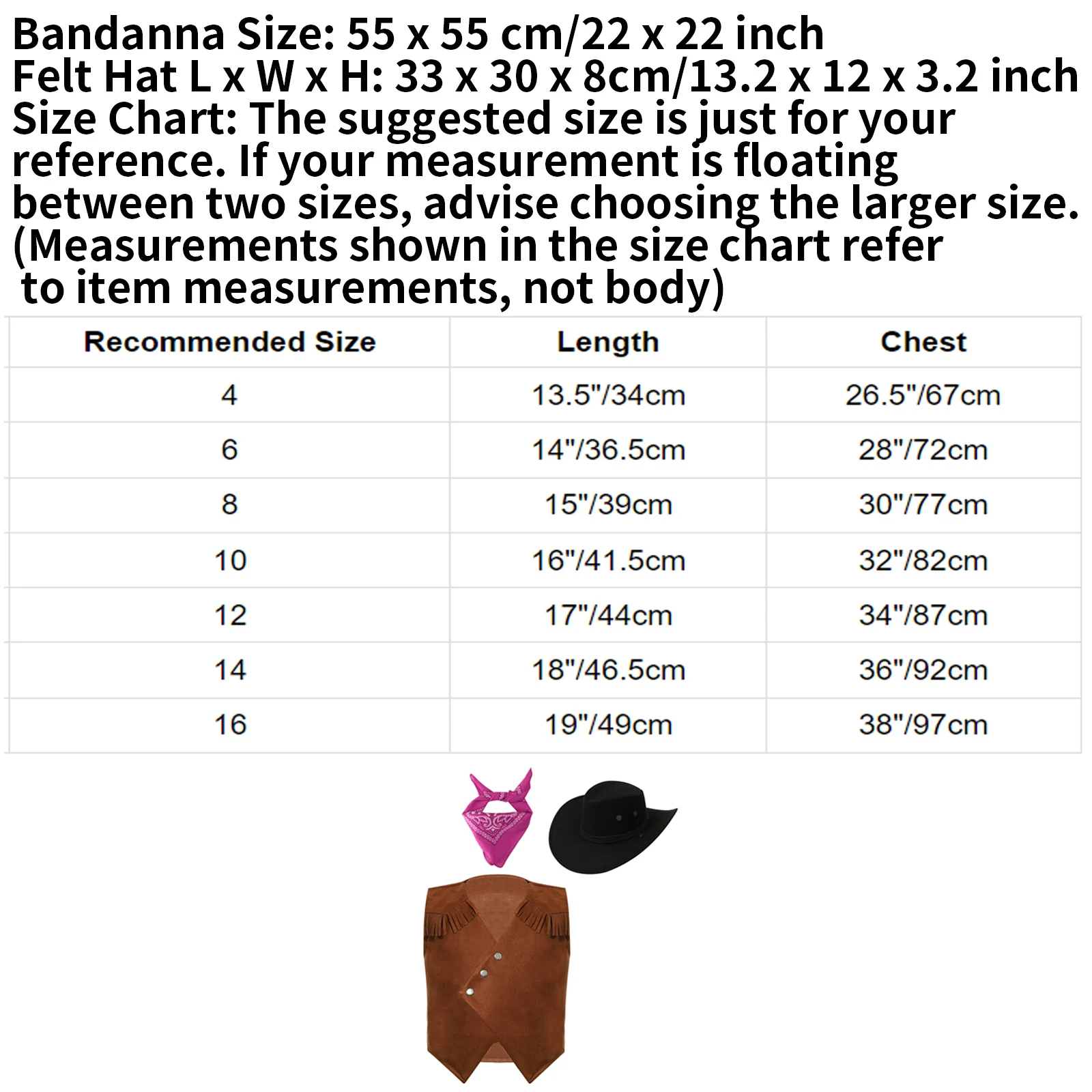 어린이 서양 카우보이 카우걸 코스프레 코스튬, 할로윈 테마 파티 원피스, 빈티지 가디건 조끼, 반다나 펠트 모자 포함