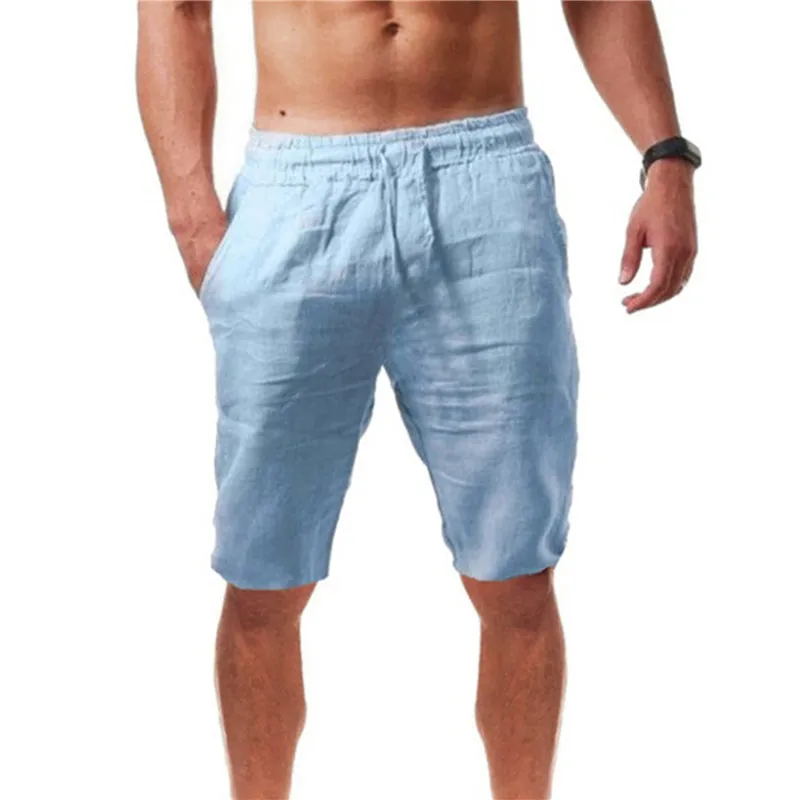 Men's Cotton Linen Shorts Pants Male Summer Breathable Solid Color Linen Short Trousers Fitness Streetwear S-3XL 4