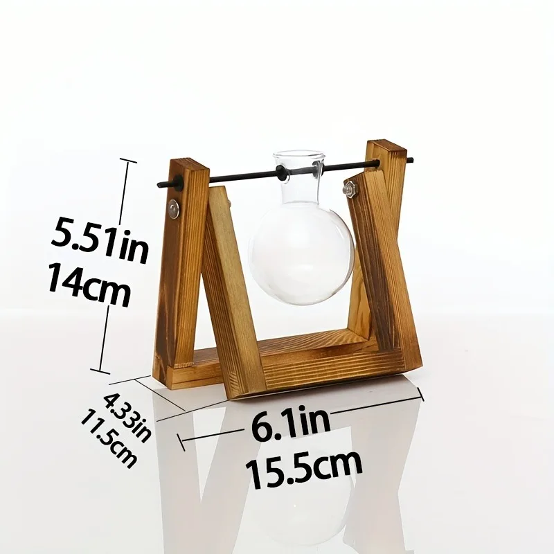Настільна скляна кашпо Станція розмноження Гідропонні вази для рослин у дерев'яній стійці Тераріум для рослин для домашнього декору Декор кімнати