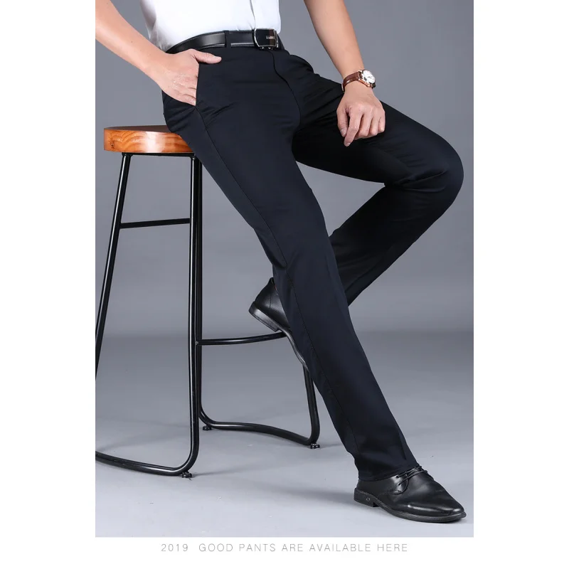Summer Business Casual Pants Men's Thin and Silky Breathable High Waist Loose Straight Daily Office Large Size Suit Pants