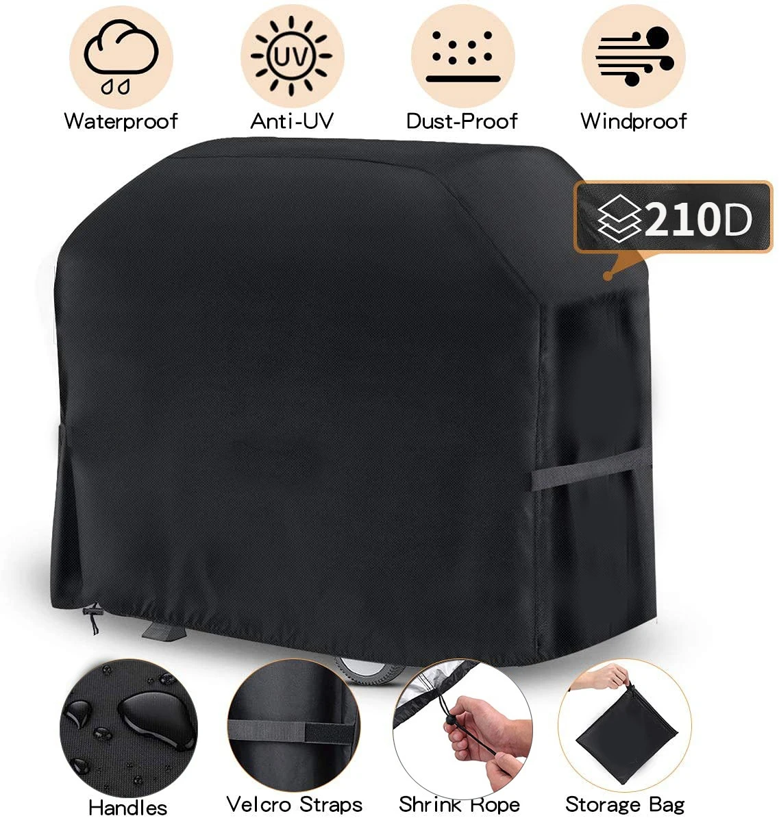 Grill Cover 210D BBQ Cover Waterproof Weber Heavy Duty Charbroil Grill Cover Round