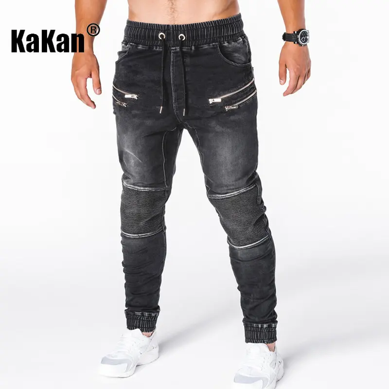 Kakan - European and American Sports Zipper Decorated Jeans, Spring and Autumn New Slim Fitting Long Jeans for Men K022-K65