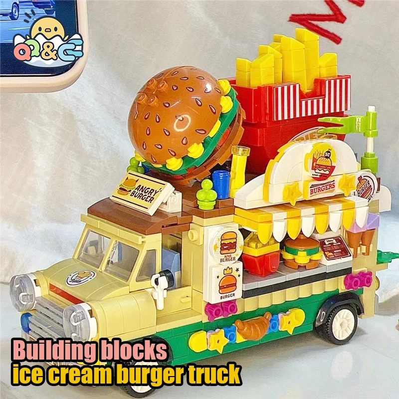 

Building Blocks Ice Cream Burger Truck Food Car Mini Creative Model Puzzle Assembly Children Educational Toys for boys Kids Gift