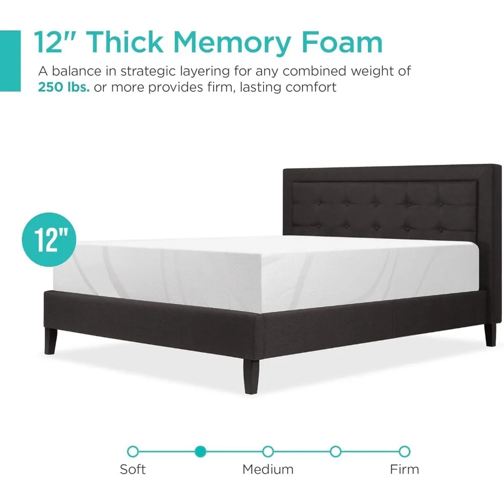 12 Inch,Green Tea Charcoal Cooling Gel Memory Foam Mattress, Fiberglass Free,  3-Layer, Breathable 4