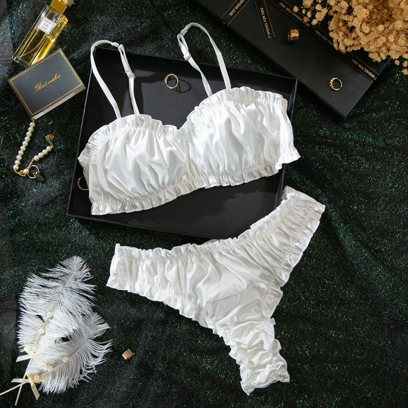 Minimalist Ruching Lingerie Set Sexy Solid Color Bra Panty Comfortable Daily Wear Women's Underwear INS Style Elegant Bra Set_voghion.com