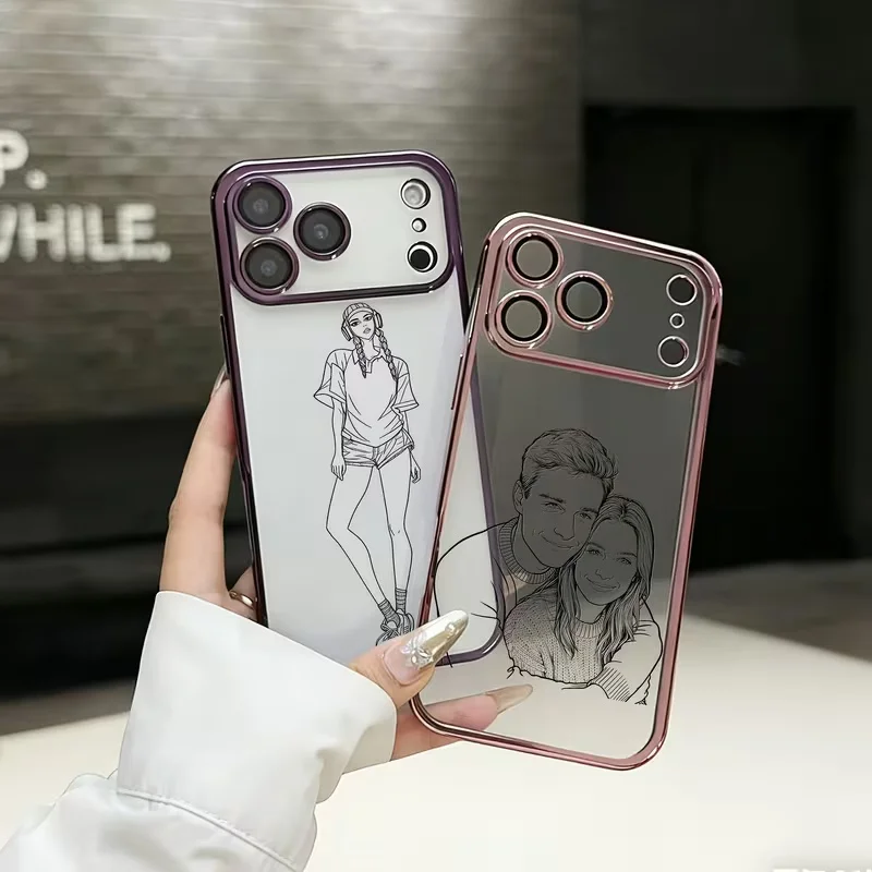 Personalized Customized Photo Sketch Lines Personalized Plating Transparent TPU Case thumbnail 11