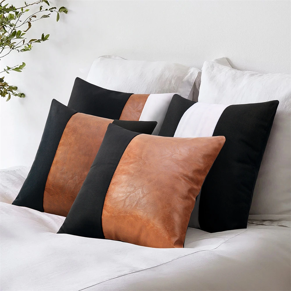 PULeatherLuxuryPillowCase4545PillowcasePatchworkPillowCover
