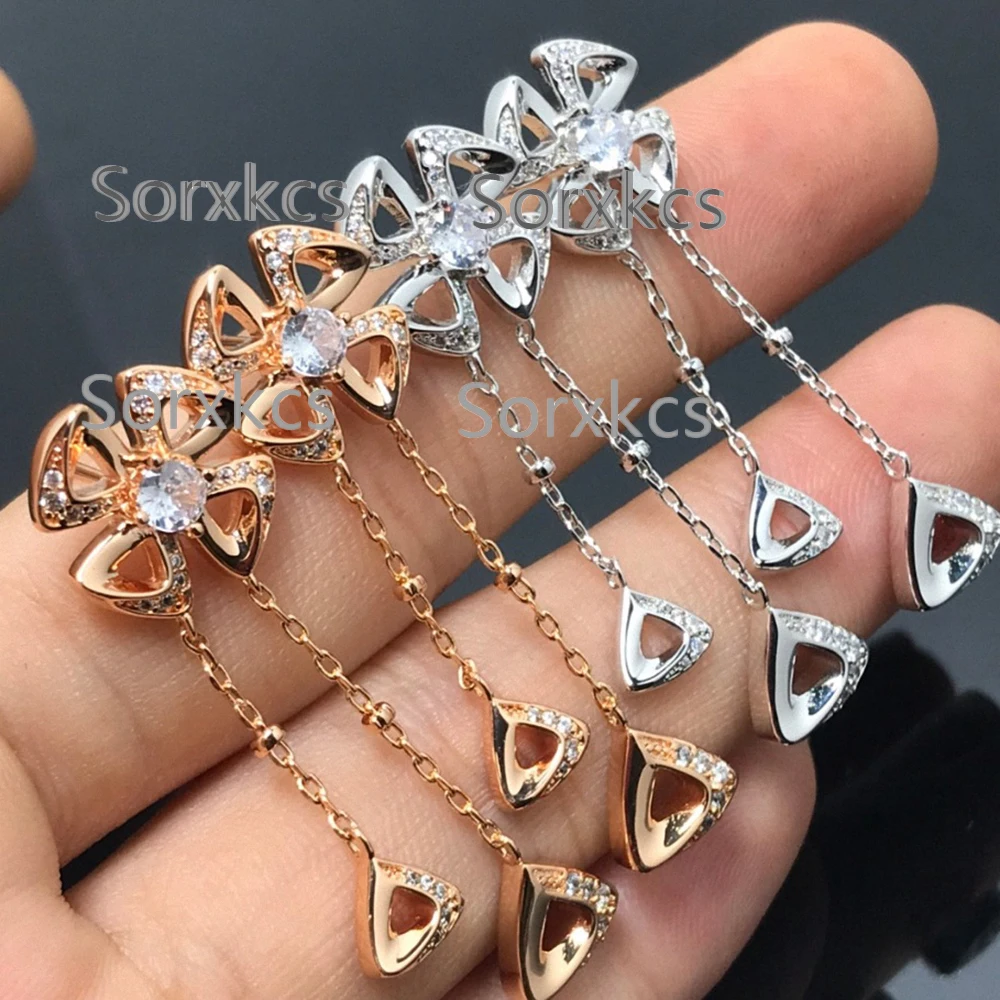 

New earring 925 sterling silver blooming flower petal tassel earrings women's personalized fashion luxury brand luxury jewelry