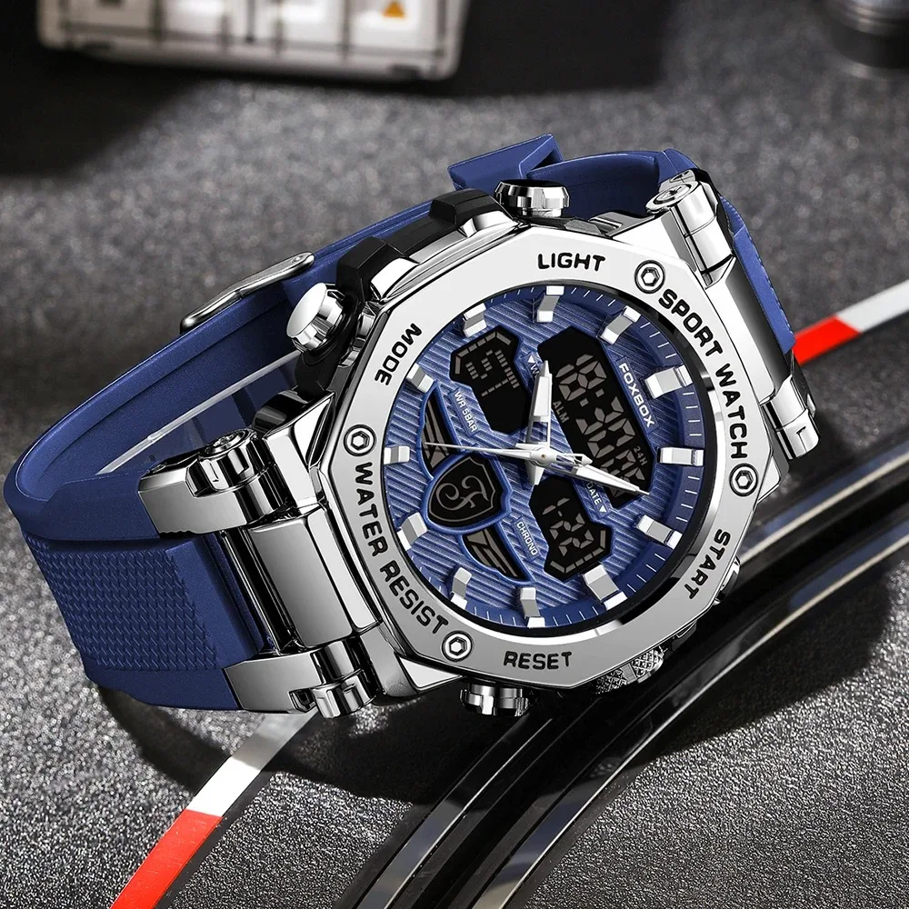 Top Brand Watches for Men 50M Waterproof Clock Alarm Reloj Hombre LCD Dual Display Wristwatch Quartz Military Sports Mens Watch