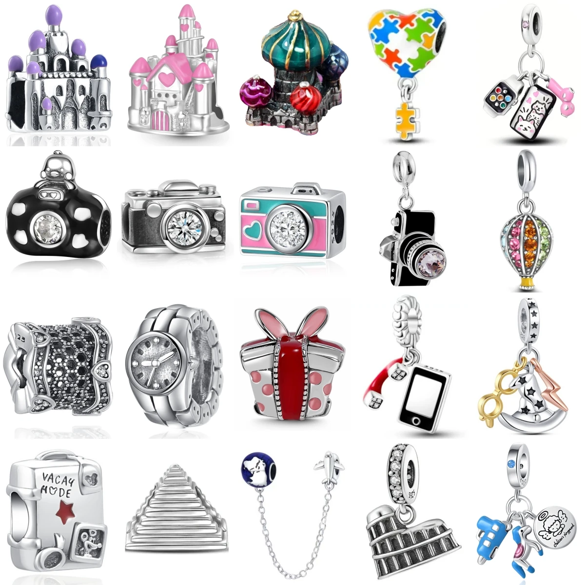새로운  여행 성 카메라 여행 가방 펜던트 비즈 오리지널 참 팔찌 목걸이 주얼리 액세서리