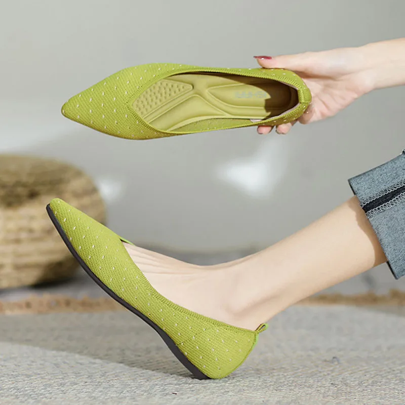 2023MeshBalletFlatShoesSpringWomenPointedToeKnittedLoafers