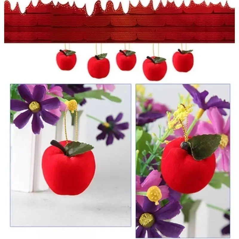 12Pcs Christmas Red Apples Christmas Day Decoration Supplies Creative RedApple Pendants Home HolidayParty Christmas Tree Decor