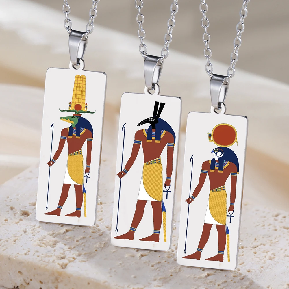 Dawapara 고대 이집트 신 신 여신 목걸이 Ra Isis Anubis Horus Ankh 크로스 정의 부적 스테인레스 스틸 쥬얼리