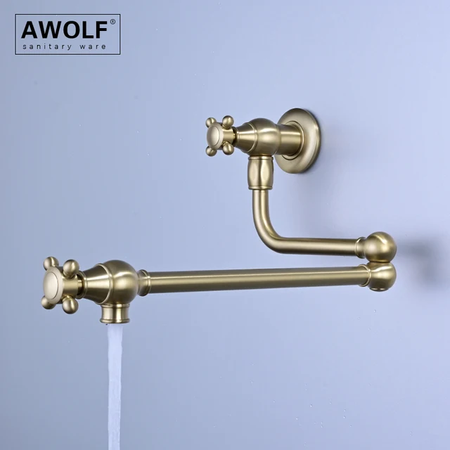 Awolf ทองเหลืองหม้อ FILLER แปรงสีเทาก๊อกน้ําห้องครัวพับติดผนังทองหมุน 360 องศา TAP Chrome FW012 4