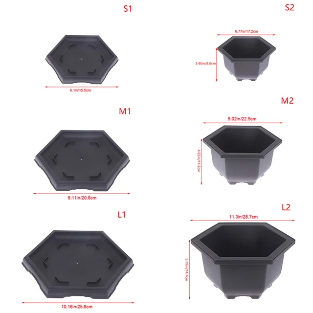 1 Darabos Hatszögletű Műanyag Bonsai Növények Edény Virág Zamatos Edzőedények Tálcával Bowl Kertdekoráció - Image 6