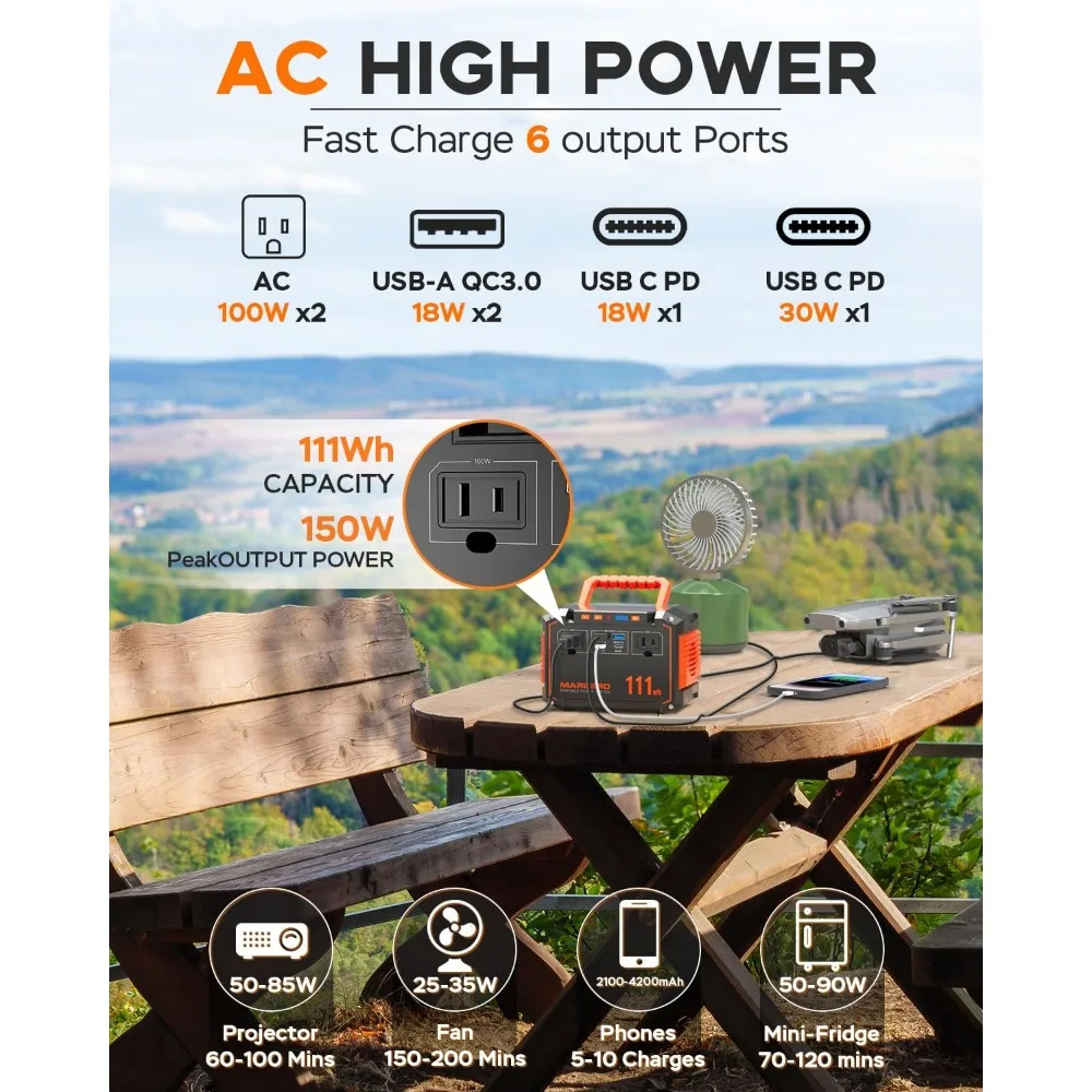 150W Peak Solar Generator with 30W Solar Panels, 111Wh Camping Portable Power Station with AC Power Outlet 2