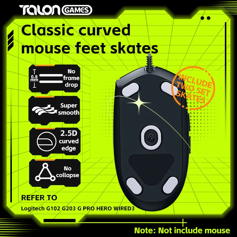 2 Set Talongames Mouse Feet Grigio Chiaro Custom Curvi Edge Mouse Skates Per Logitech G102 / G203 / Gpro Mouse Feet Sostituzione