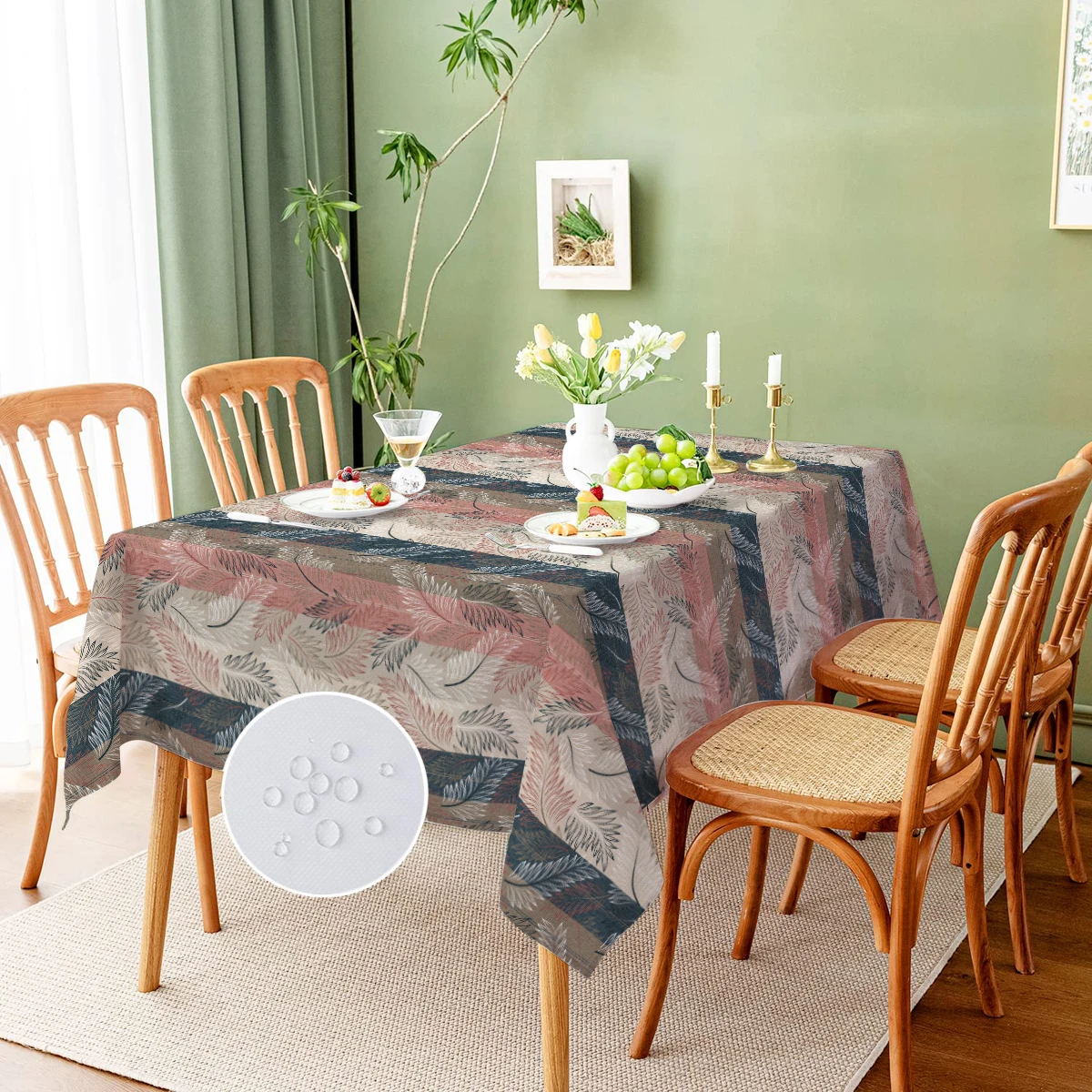 Plant Branches and Leaves Washable TableCloth for Wedding Party Dining Banquet Decoration Luxuriou Table Table Protector Cloth