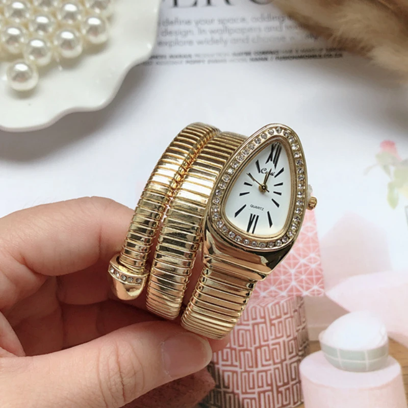 Women Luxury Brand Watch Snake Quartz Ladies Gold Watch Diamond Wristwatch Female Fashion Bracelet Watches Clock reloj mujer