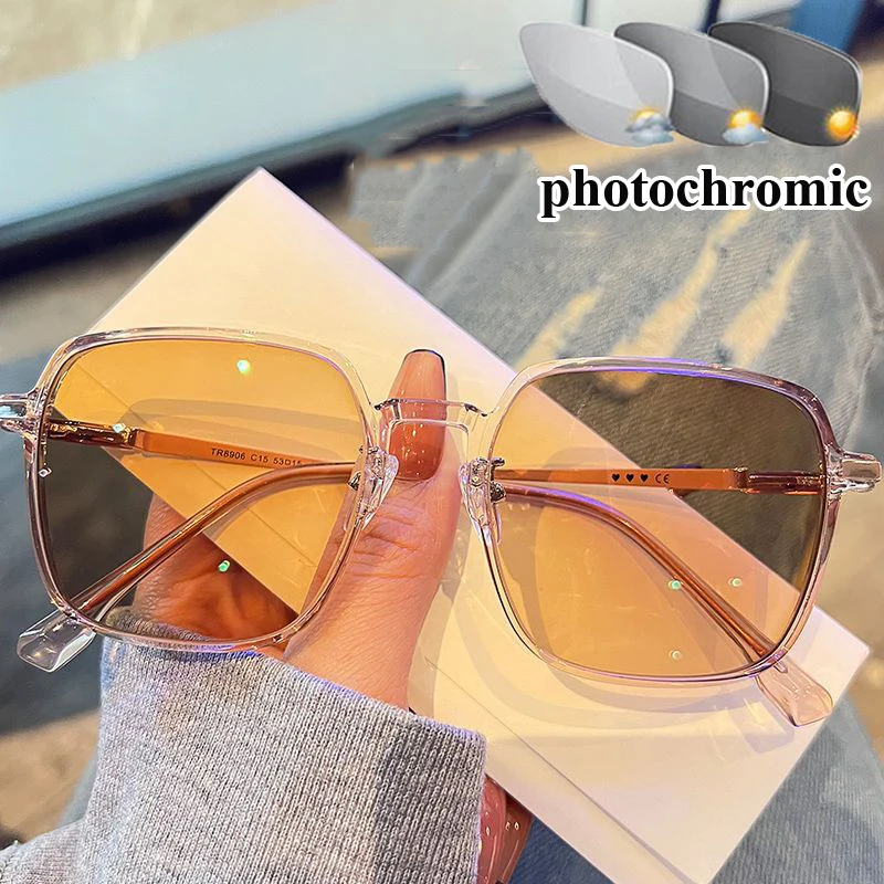 

Photochromic Myopia Glasses Women Men Computer Oversized Square Frame Clear Near Sight Eyeglasses Finished Minus Glasses Diopter