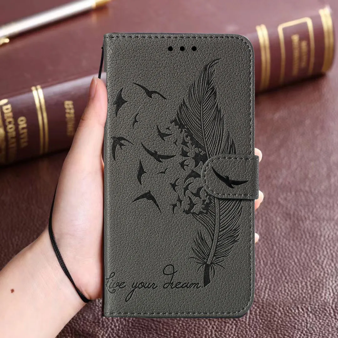 Feather Pattern Leather Wallet Book Case