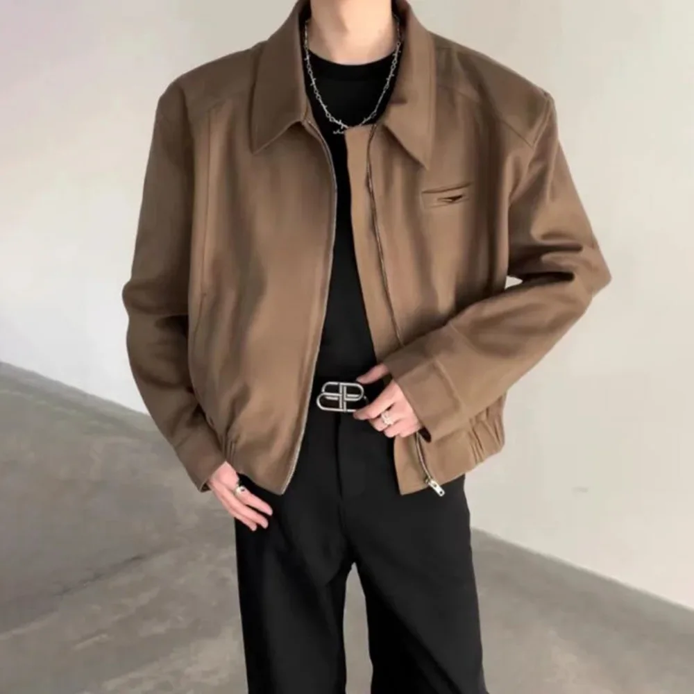 Mens Jacket Shoulder Pad Casual Jacket Autumn American Elegant All-Match Simple Long Sleeve Baseball Men'S Clothing