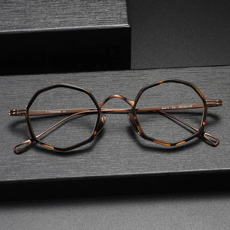 OLAMINS 불규칙 타원형 다각형 블랙 청키 프레임, Gaf 직사각형 스펙 라이트, 무게추 티타늄 아세테이트 광학 프레임