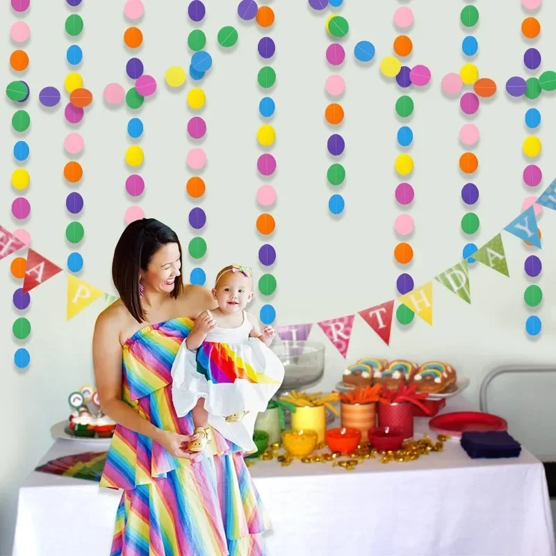 Colorful Party Decor Paper Garland Circle Dots Hanging Rainbow Decorations for Birthday Baby Shower Classroom Candyland Streamer
