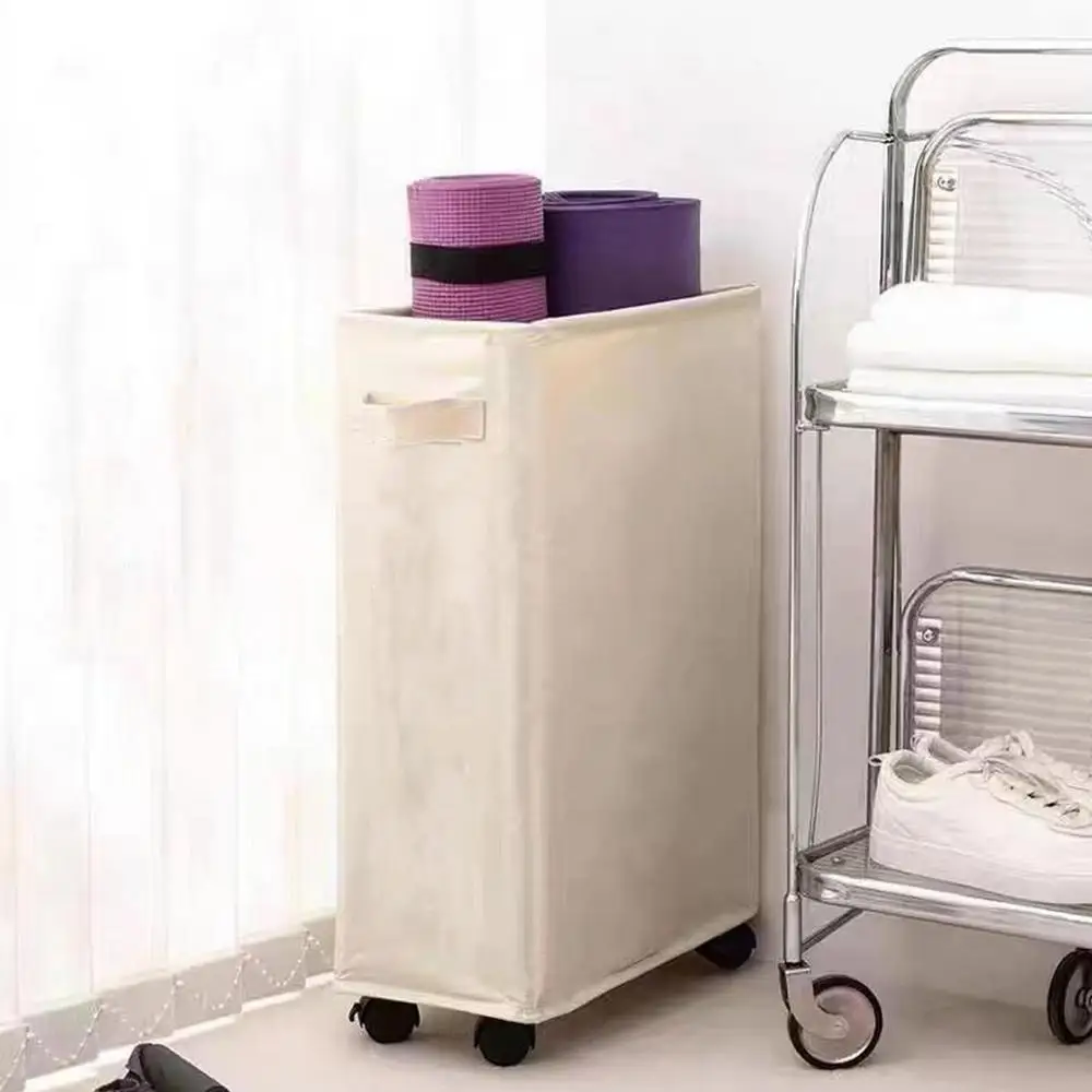 Description Picture 3 of itemLaundry Basket With Wheels Large Slim Folding Hamper On Wheels 42L Dirty Clothes Storage Bin Freestanding Tall Foldable Washing