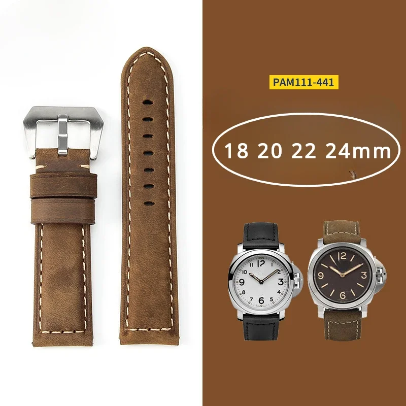 

Ремешок из 441 натуральной кожи для Panerai PAM111, Матовый Мужской Браслет из кожи Crazy Horse, аксессуары для часов, 18 20 22 24 мм