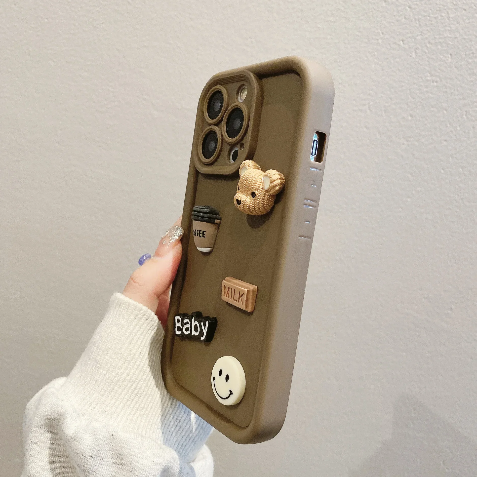 3D Cartoon Coffee Bear Cute Phone Case For iPhone 11 12 13 Pro Max 14 15 Plus Shockproof Smartphone Protector Back Cover Cases