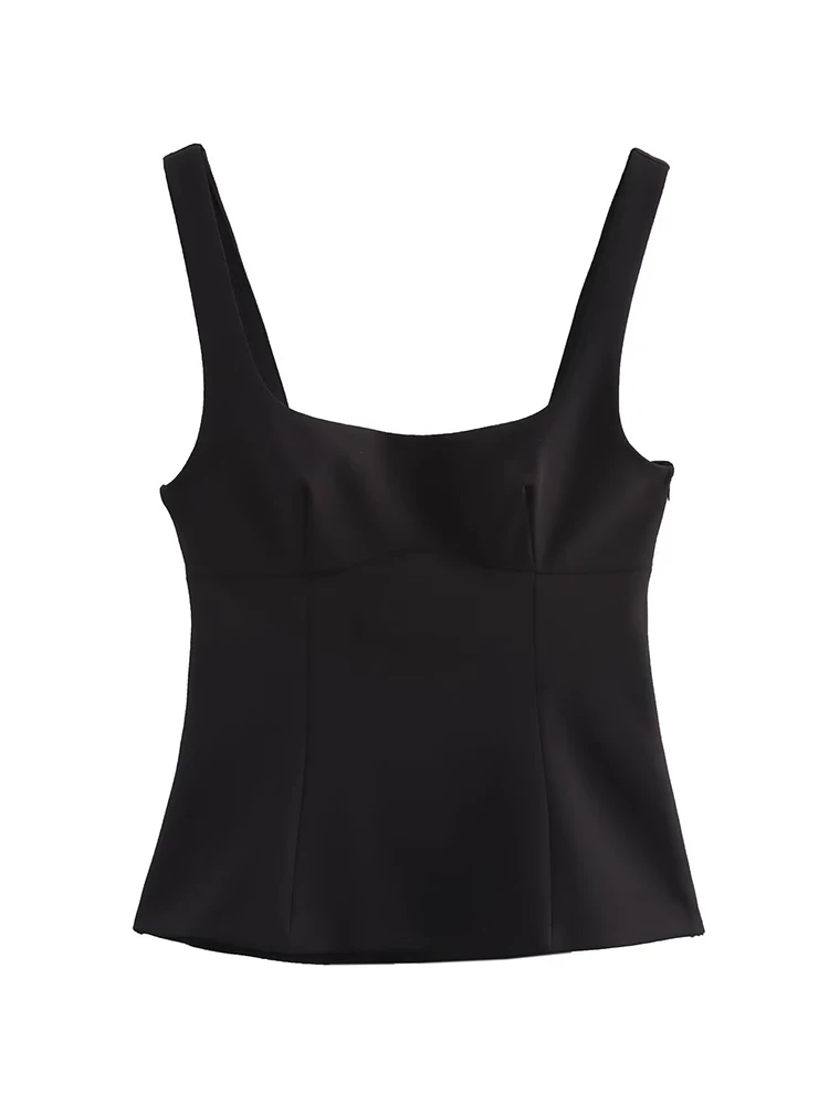 TFMLN 2025 Summer Women's Backless Bow Tops Sweet Square Neck Slim Tank Tops Solid Camisole Y2k Vests Short Top Woman Clothing