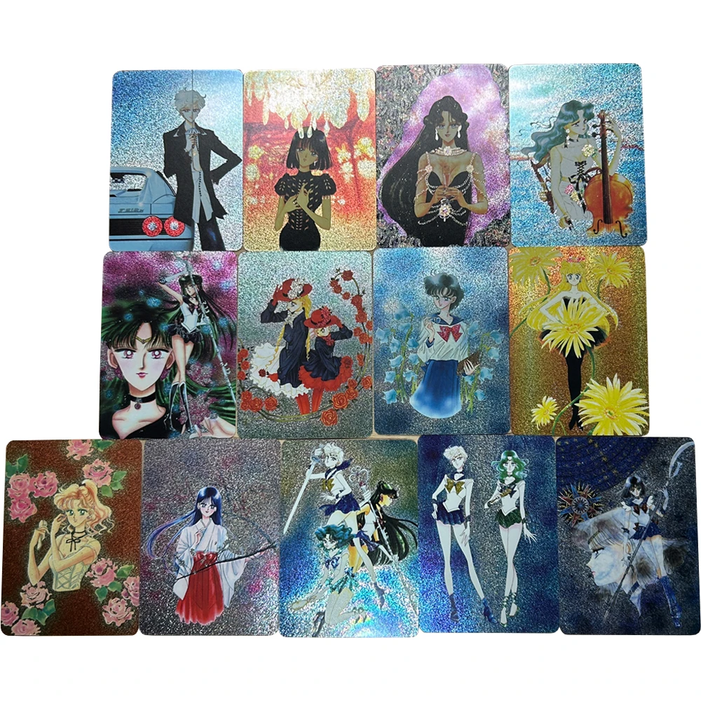 13Pcs/set Diy Tenoh Haruka Kaiou Michiru Meiou Setsuna Painting Double-Sided Flash Card Classic Anime Collection Cards Toy