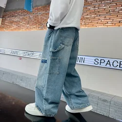 Boys Cargo Jeans New Teenage Children Wide Leg Denim Pants for Kids Loose Pockets Trousers Spring Autumn 4 6 8 10 12 14 16Yrs