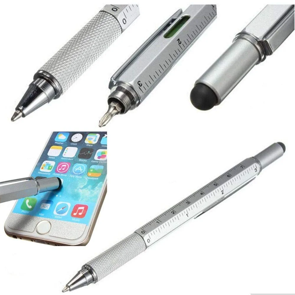 Multi Tool 6 In 1 Touch Ballpoint Stylus Pen With Spirit Level Ruler Screwdriver Office School Supplies