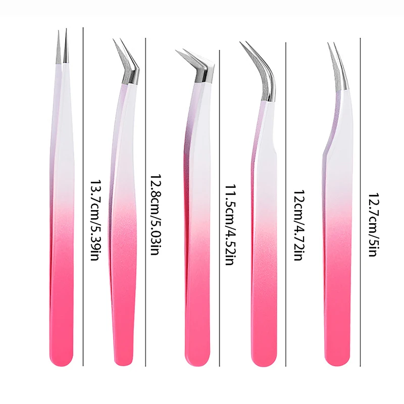 Eyelash Tweezers Extension Gradient Stainless Steel Superhard Tweezers With Fiber Tips High Precision Ant-Static Tweez eyelash tweezers