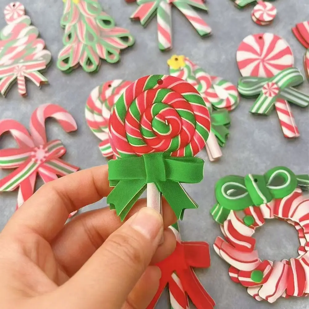 16/32Pcs Creative Christmas Lollipop Ornaments Handmade Decorative Candy Cane Wooden Pendant Colorful DIY Craft