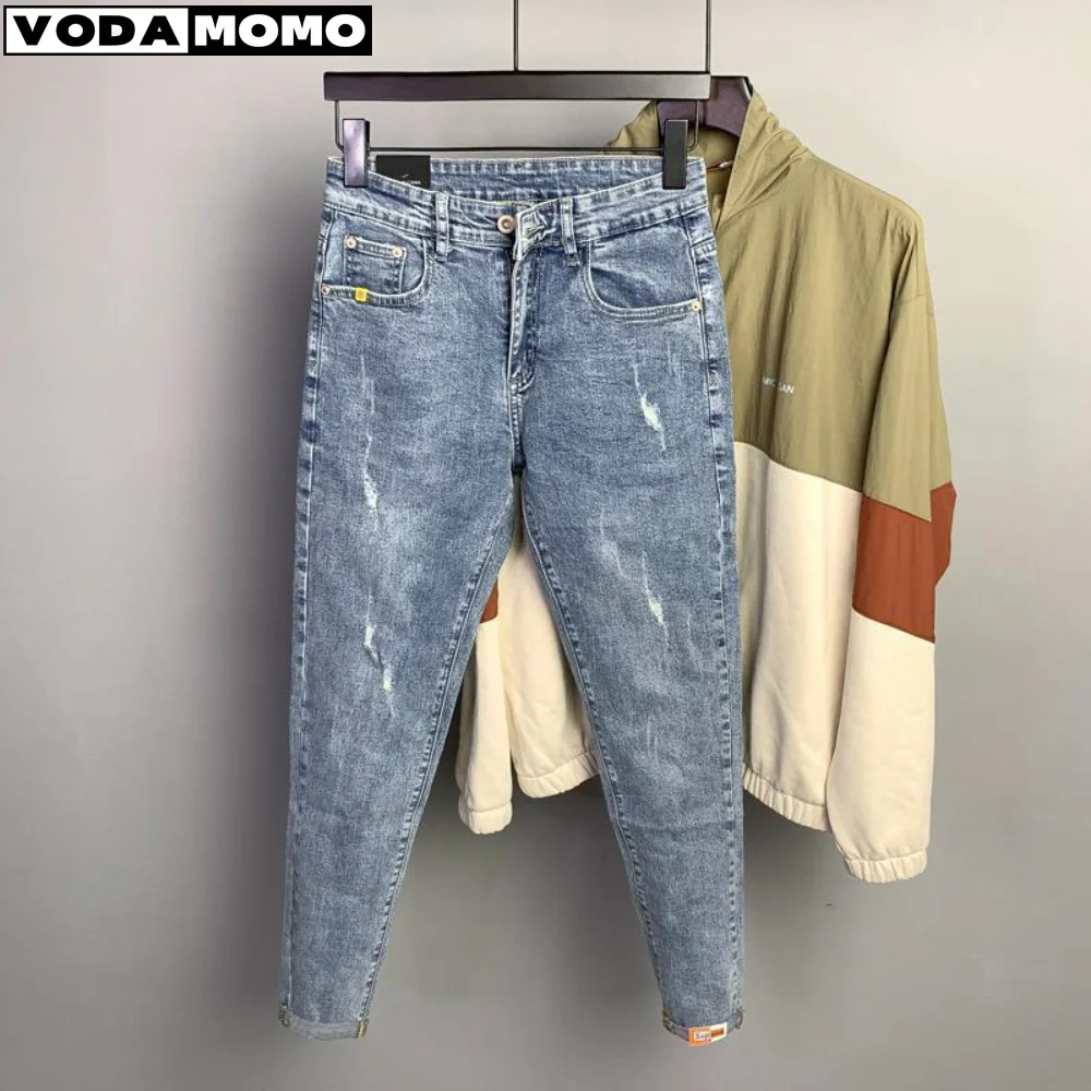 Fashion Designer Men Jeans Retro Stretch Slim Fit Painted Ripped Jeans Men Korean Style Vintage Casual Denim Pants streetwear