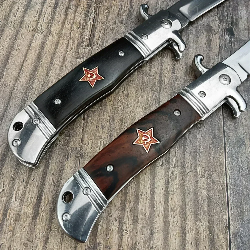 Description Picture 5 of itemNew Russian Finka NKVD KGB Assist Folding Knife Outdoor Survival Tool 440C Blade Wood Handle Tacitcal Hunting Knives Military