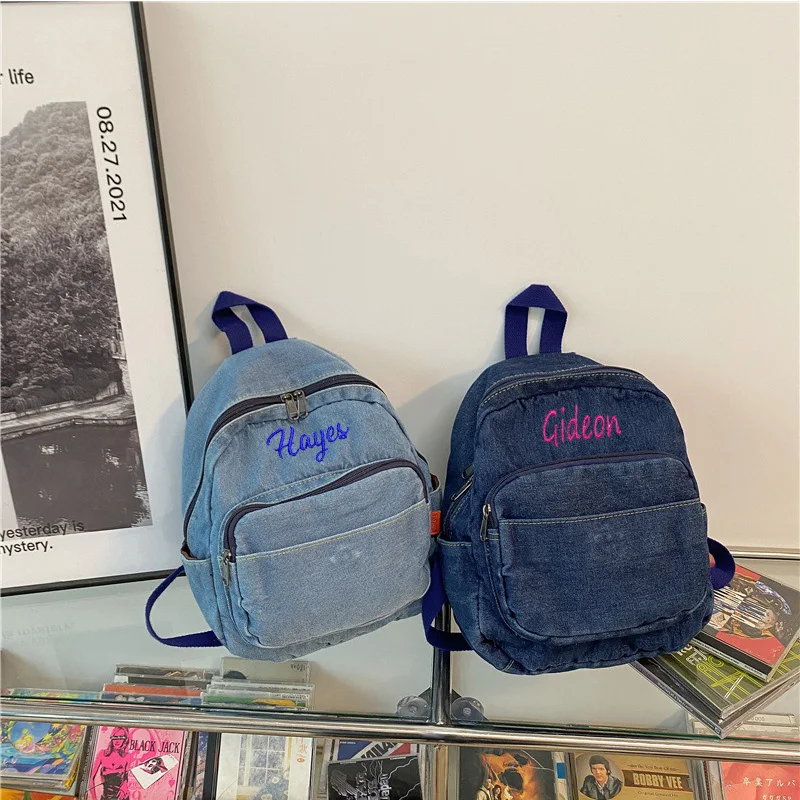 Mochila de lona vaquera personalizada para mujer, mochila de ocio con nombre personalizado, bolsa de viaje para estudiantes universitarios