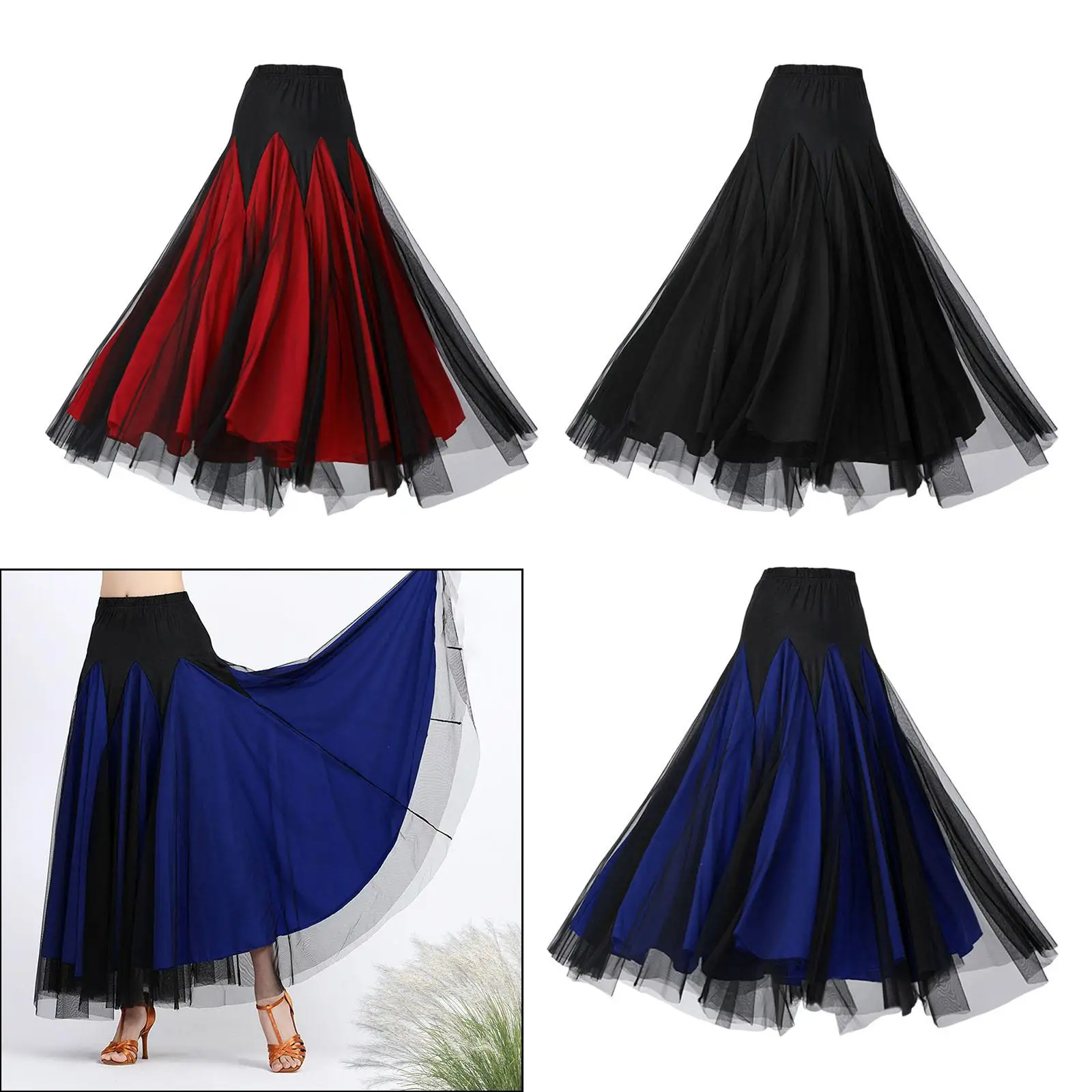 Women Ballroom Dance Skirt Latin Dance Dress Long Swing Skirt for Latin Stage Performance Party Practice Competition Show