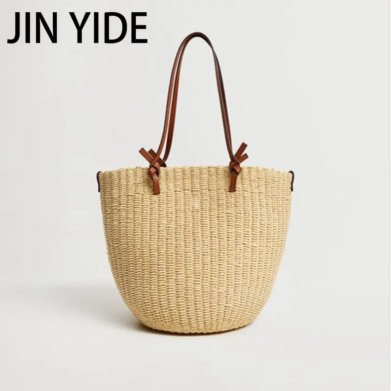 DesignerStrawBagLargeCapacityBucketsBagRattanWomenShoulderBag