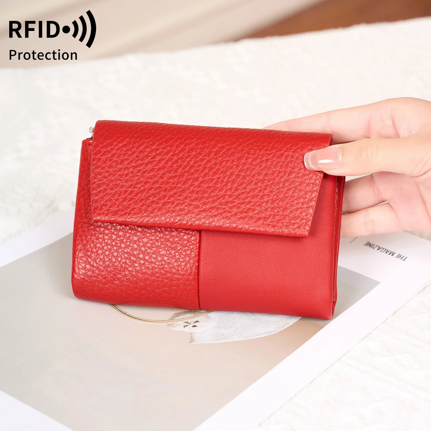 รูปสินค้า กระเป๋าสตางค์ RFID ดีไซน์เรียบหรู ใส่บัตรได้เยอะ