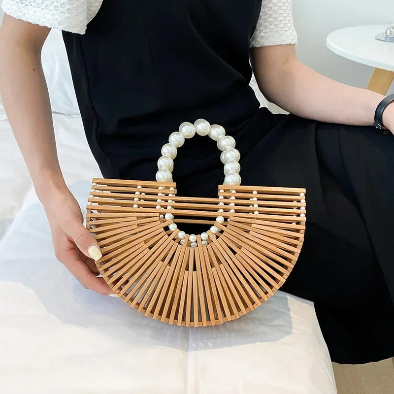 

2022 New Style Bamboo Woven Hand Bags for Women High Quality Half Round Dumpling Bag Fashion Purses and Handbag Designer Clutch